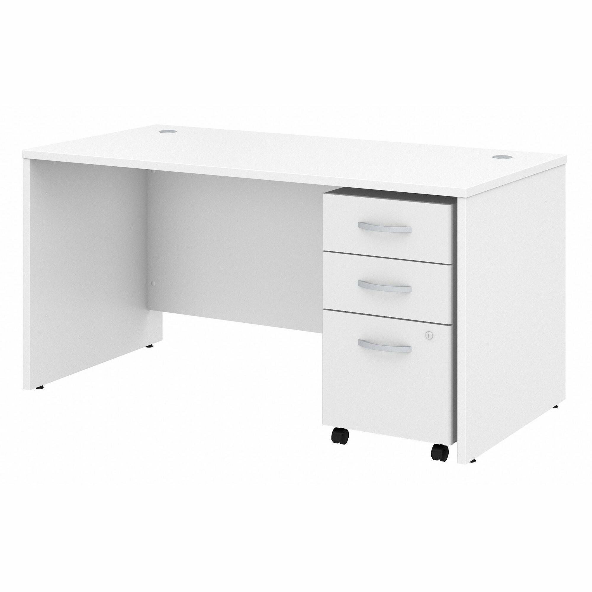 Bush Business Furniture Studio C 60W x 30D White Office Desk with 3-Drawer Mobile File Cabinet, 1 Set