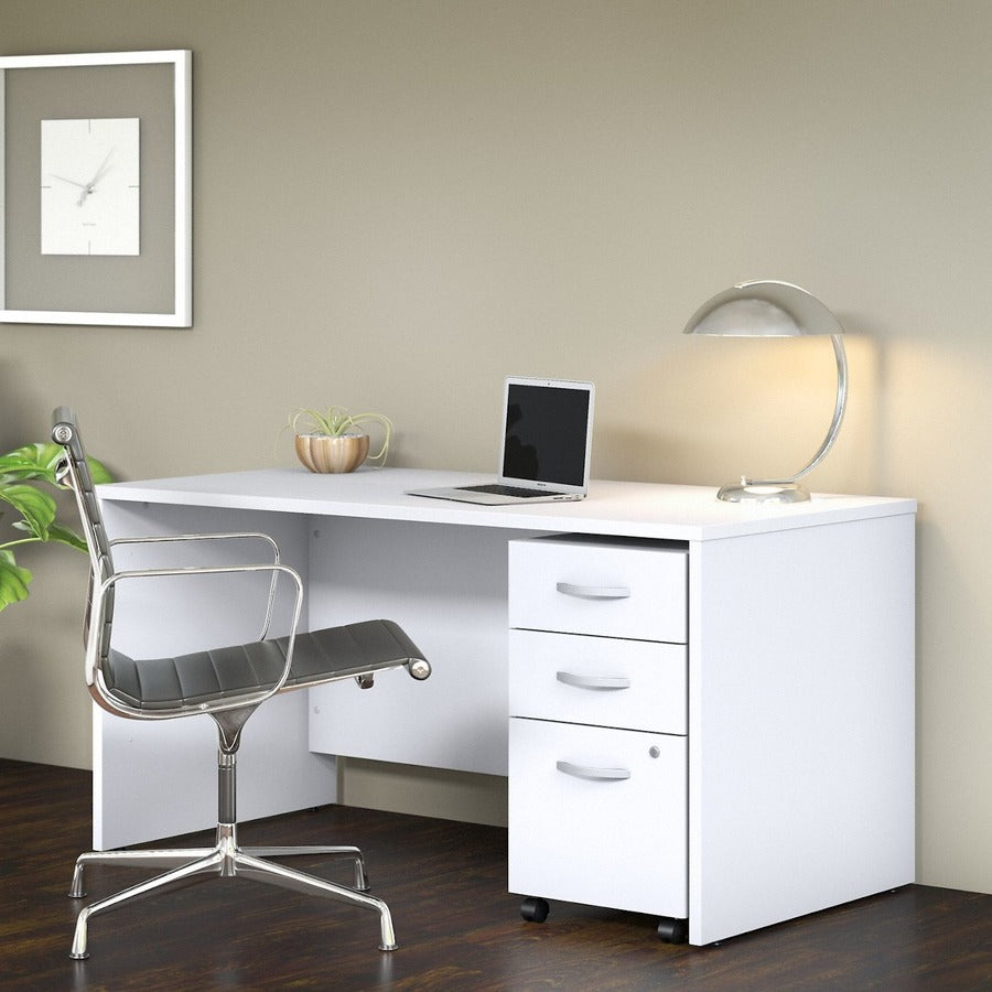 Bush Business Furniture Studio C 60W x 30D White Office Desk with 3-Drawer Mobile File Cabinet, 1 Set