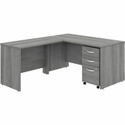 Bush Business Furniture Studio C L-Shaped Desk Set, 60"W x 30"D Desk, 42"W Return, 3-Drawer Mobile File Cabinet, Platinum Gray, 1 Each