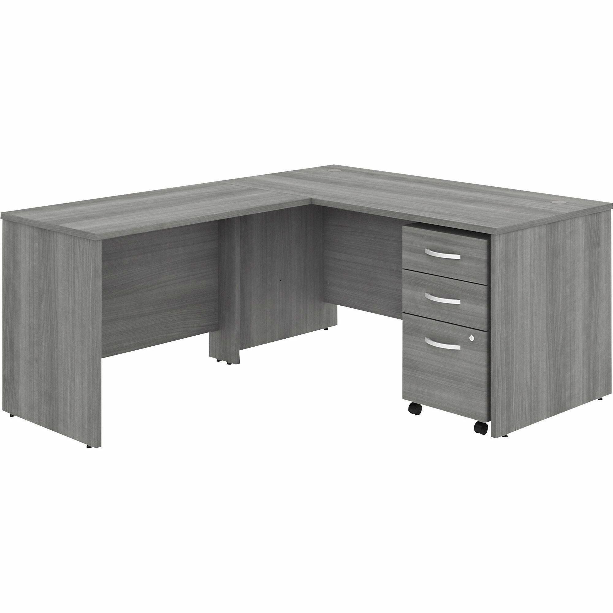 Bush Business Furniture Studio C L-Shaped Desk Set, 60"W x 30"D Desk, 42"W Return, 3-Drawer Mobile File Cabinet, Platinum Gray, 1 Each