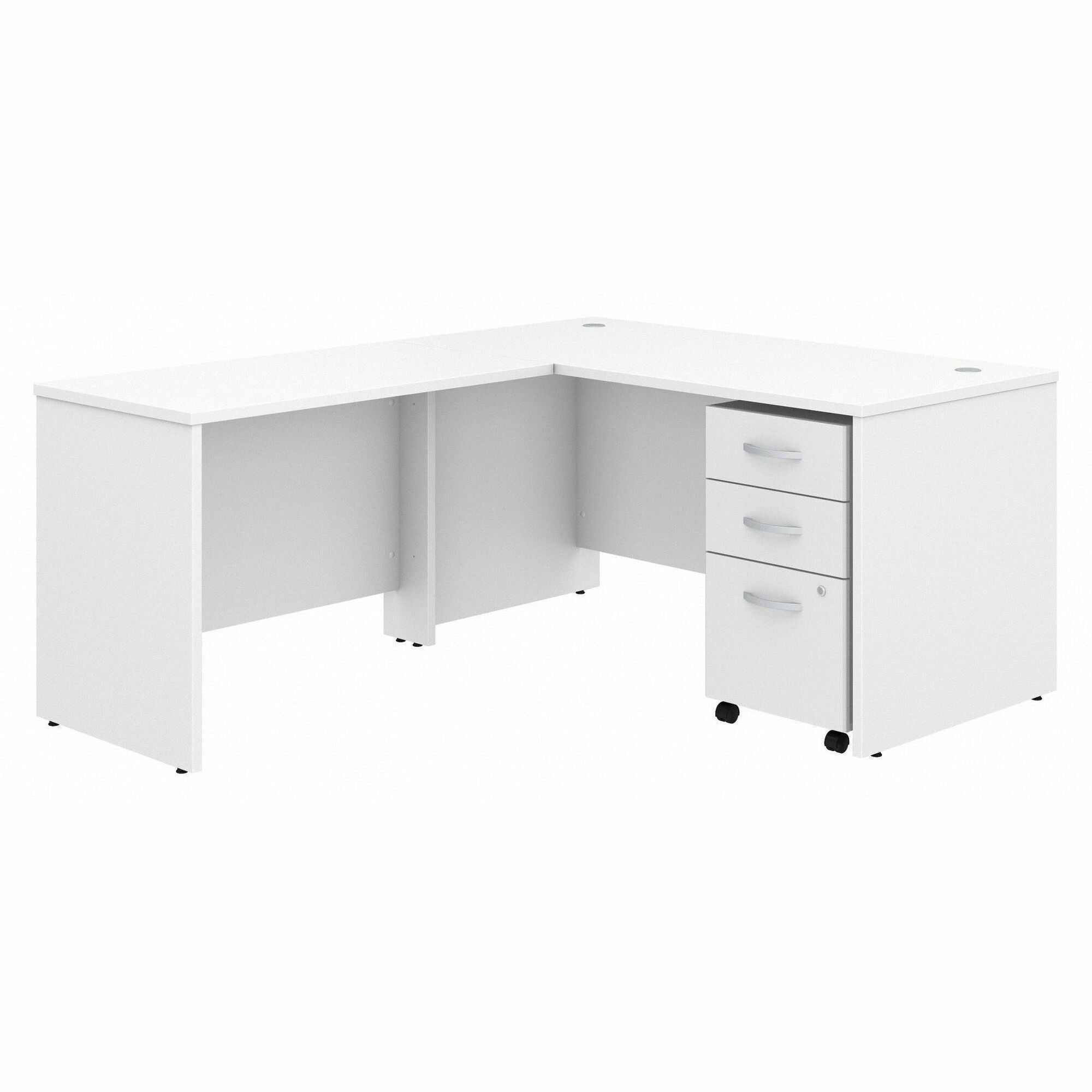 Bush Business Furniture Studio C L-Shaped Desk with 60"W x 30"D Desk, 42"W Return, 3-Drawer Mobile File Cabinet, White, 1 Each