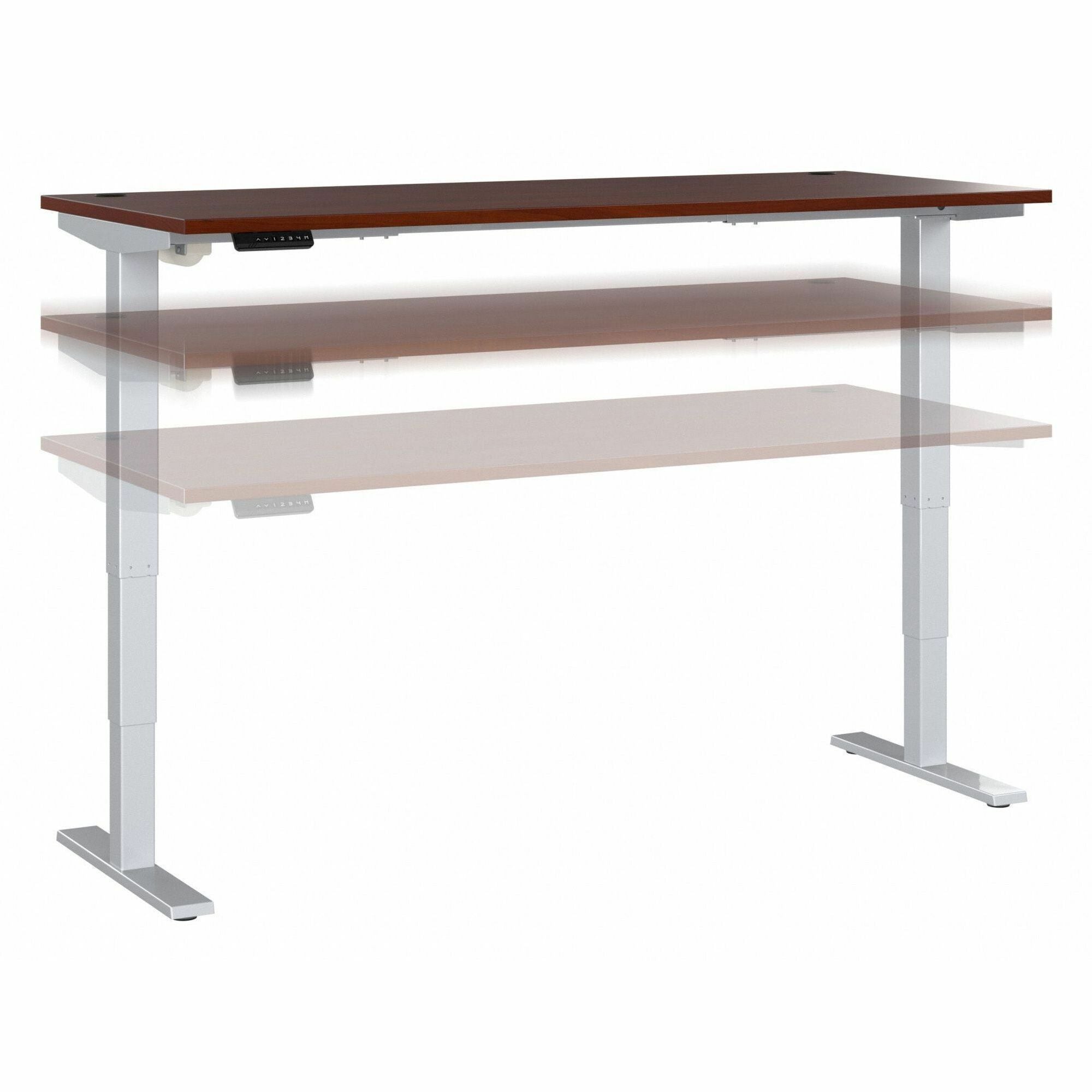 Bush Business Furniture Move 40 Series 72w x 30d Electric Height Adjustable Standing Desk, Hansen Cherry Top, Silver T-Shaped Base, 176 lb Capacity, 28.17"–48.24" Height Range, 1 Each