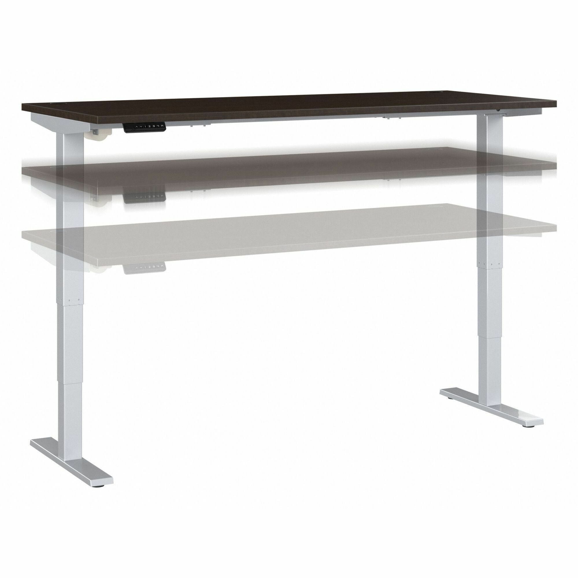 Bush Business Furniture Move 40 Series 72w x 30d Electric Height Adjustable Standing Desk, Mocha Cherry Top, Silver T-Shaped Base, 176 lb Capacity, 28.17"–48.24" Height Range, 1 Each