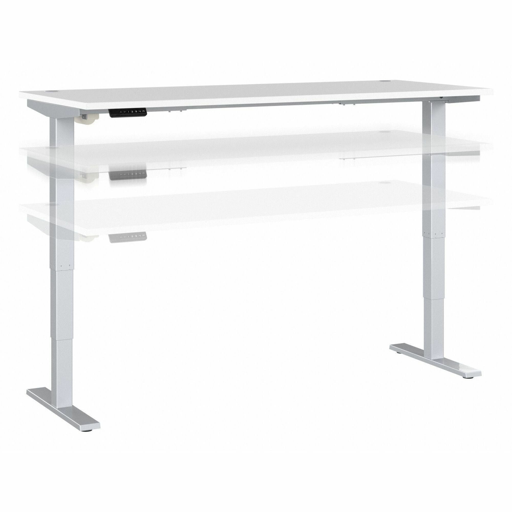 Bush Business Furniture Move 40 Series 72w x 30d Electric Height Adjustable Standing Desk, White Top, Silver T-Shaped Base, 176 lb Capacity, 28.17"–48.24" Height Range, 1 Each
