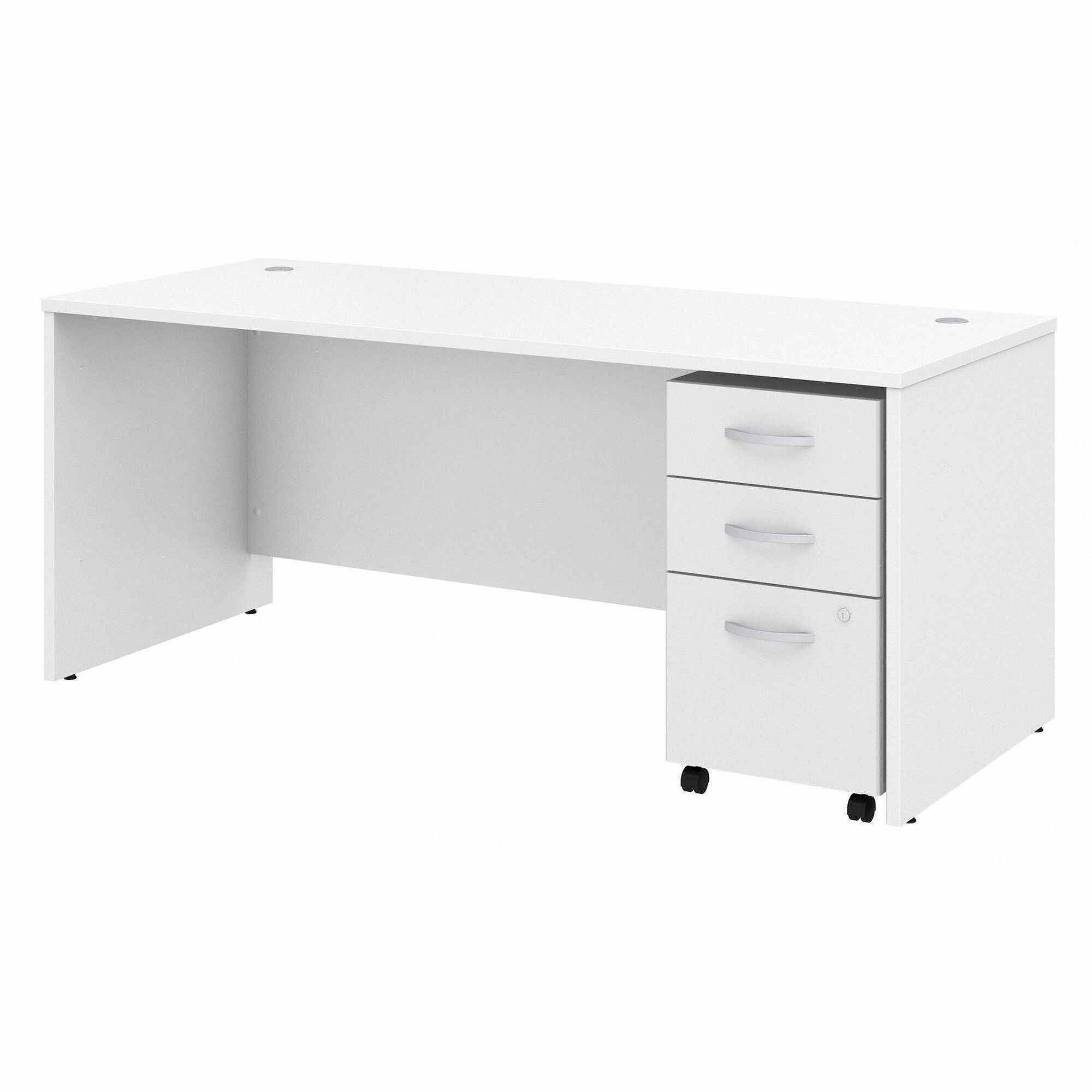 Bush Business Furniture Studio C 72W x 30D White Desk with 3-Drawer Mobile File Cabinet, 1 Set
