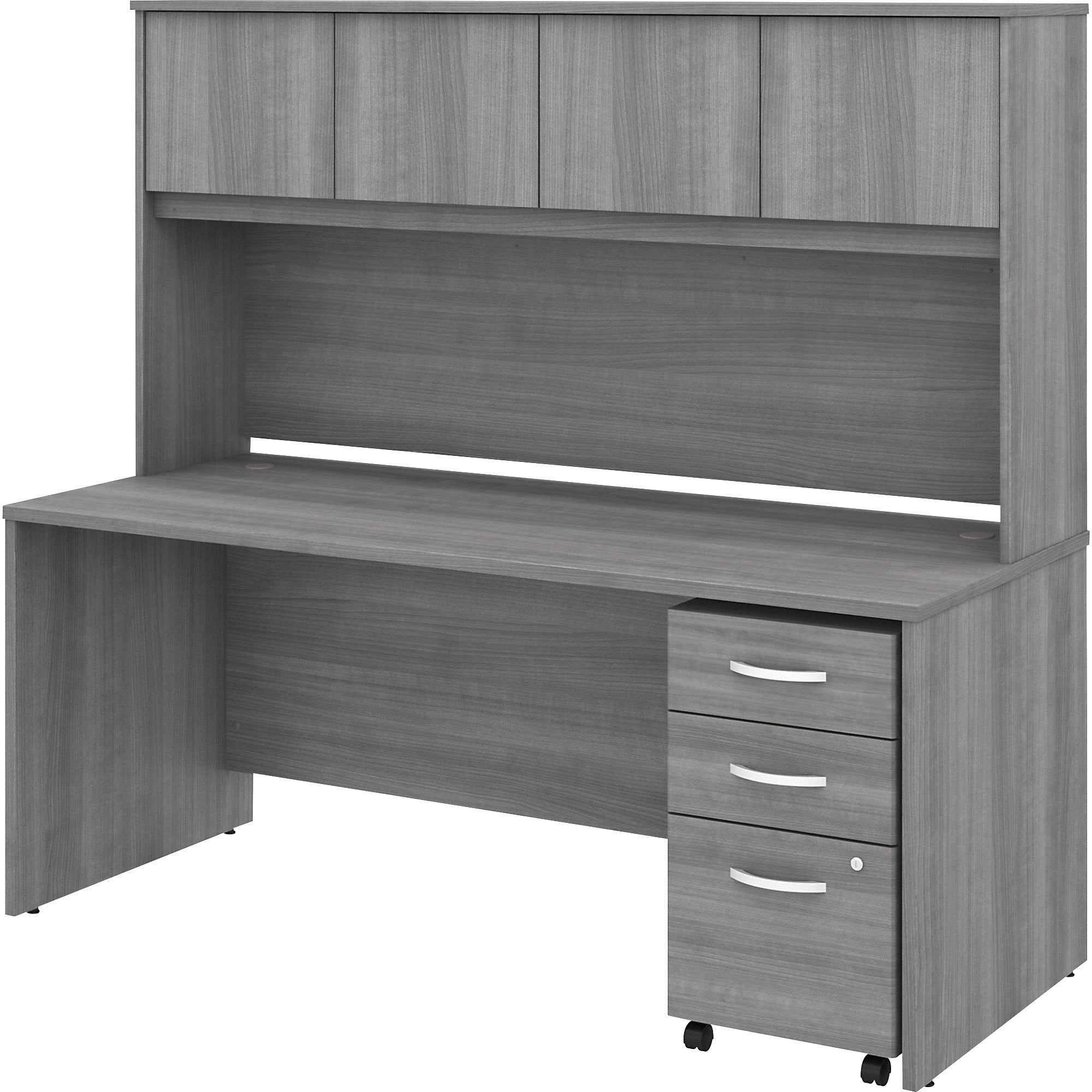 Bush Business Furniture Studio C 72W x 30D Desk with Hutch and 3-Drawer Mobile File Cabinet, 4 Doors, Platinum Gray, 1 Set