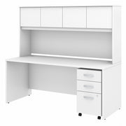 Bush Business Furniture Studio C 72W x 30D Desk with Hutch and 3-Drawer Mobile File Cabinet, 4 Doors, White, 1 Each