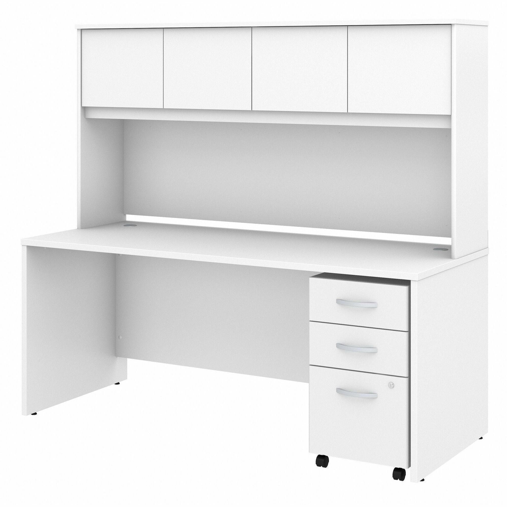 Bush Business Furniture Studio C 72W x 30D Desk with Hutch and 3-Drawer Mobile File Cabinet, 4 Doors, White, 1 Each