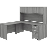 Bush Business Furniture Studio C L-Shaped Desk Set, 72"W x 30"D Desk, 42"W Return, 72"W Hutch, 3-Drawer Mobile File Cabinet, 4 Doors, Platinum Gray, 1 Each