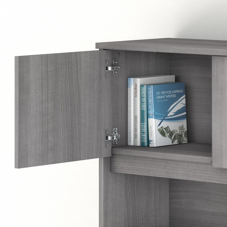 Bush Business Furniture Studio C L-Shaped Desk Set, 72"W x 30"D Desk, 42"W Return, 72"W Hutch, 3-Drawer Mobile File Cabinet, 4 Doors, Platinum Gray, 1 Each