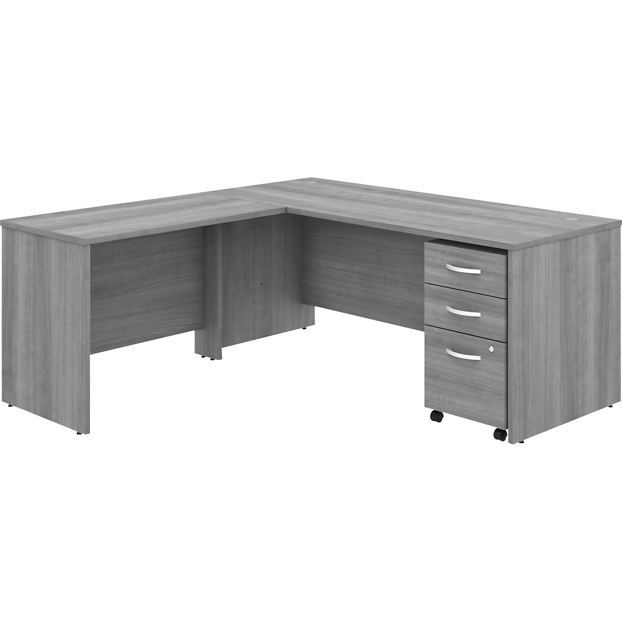 Bush Business Furniture Studio C L-Shaped Desk Set, 72"W x 30"D Desk, 42"W Return, 3-Drawer Mobile File Cabinet, Platinum Gray, 1 Each