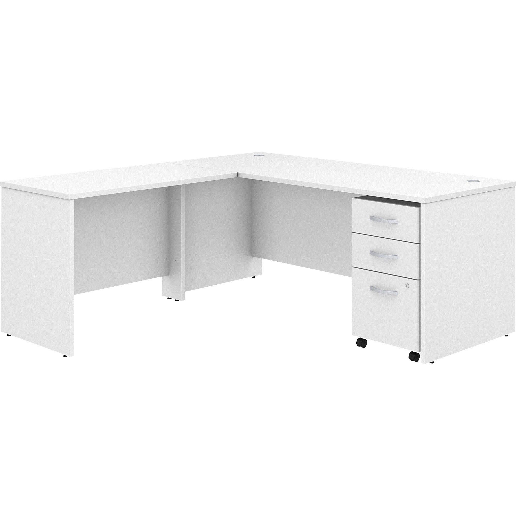 Bush Business Furniture Studio C L-Shaped Desk Set, 72"W x 30"D Desk, 42"W Return, 3-Drawer Mobile File Cabinet, White, 1 Each