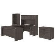Bush Business Furniture Studio C 6-Piece Set: 72"W x 36"D Front Desk, 72"W x 24"D Credenza, 42"W Return, 72"W Hutch, 36"W File Cabinet, 36"W Bookcase, Storm Gray, 5 Drawers, 4 Doors, 5 Shelves, 3 Adjustable Shelves, 1 Each