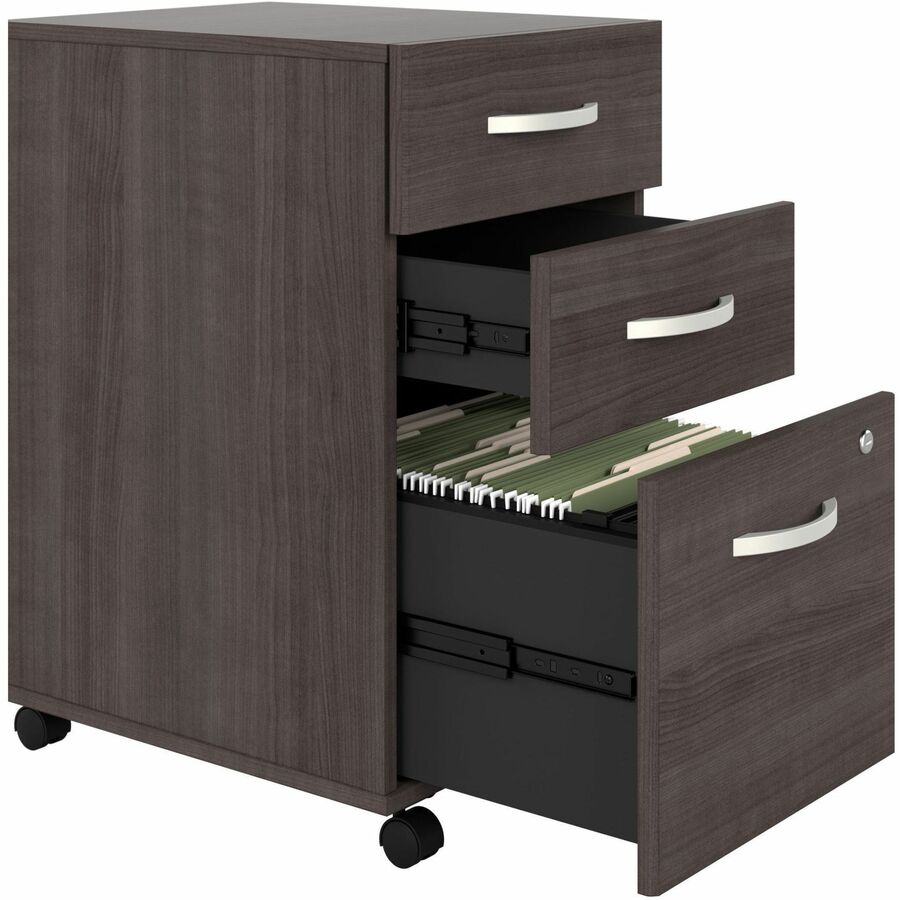 Bush Business Furniture Studio C 6-Piece Set: 72"W x 36"D Front Desk, 72"W x 24"D Credenza, 42"W Return, 72"W Hutch, 36"W File Cabinet, 36"W Bookcase, Storm Gray, 5 Drawers, 4 Doors, 5 Shelves, 3 Adjustable Shelves, 1 Each