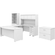 Bush Business Furniture Studio C U-Shaped Desk Set, 72"W x 36"D Front Desk, 72"W x 24"D Credenza, 42"W Return, 72"W Hutch, 36"W File Cabinet, 36"W Bookcase, 5 Drawers, 4 Doors, 5 Shelves, White, 1 Each