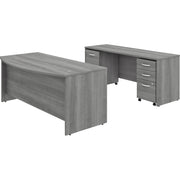 Bush Business Furniture Studio C 72W x 36D Bow Front Desk, 72W x 24D Credenza, 2-Drawer and 3-Drawer Mobile File Cabinets, Platinum Gray, 5 Drawers, 1 Set