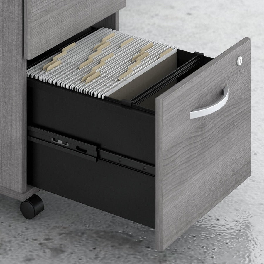 Bush Business Furniture Studio C 72W x 36D Bow Front Desk, 72W x 24D Credenza, 2-Drawer and 3-Drawer Mobile File Cabinets, Platinum Gray, 5 Drawers, 1 Set