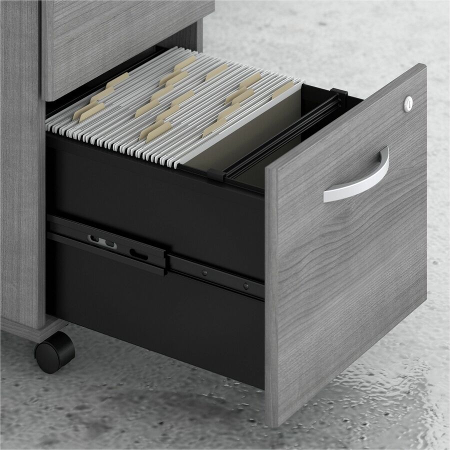 Bush Business Furniture Studio C 72W x 36D Bow Front Desk, 72W x 24D Credenza, 2-Drawer and 3-Drawer Mobile File Cabinets, Platinum Gray, 5 Drawers, 1 Set