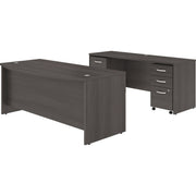 Bush Business Furniture Studio C 72W x 36D Bow Front Desk, 72W x 24D Credenza, 2-Drawer and 3-Drawer Mobile File Cabinets, Storm Gray, 5 Drawers, 1 Set
