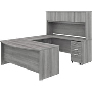 Bush Business Furniture Studio C U-Shaped Desk, Hutch, 3-Drawer Mobile File Cabinet, Platinum Gray, Thermofused Laminate, 72"W x 36"D Front Desk, 72"W x 24"D Credenza, 42"D Return, 72"W Hutch, 4 Doors, 1 Set