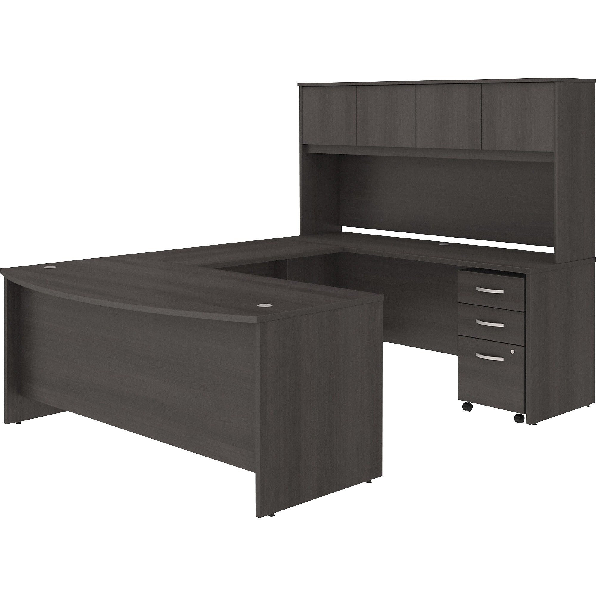 Bush Business Furniture Studio C U-Shaped Desk, Hutch, and 3-Drawer File Cabinet Set, 72"W x 36"D Front Desk, 72"W x 24"D Credenza, 42"D Return, 72"W Hutch, Storm Gray, 1 Each