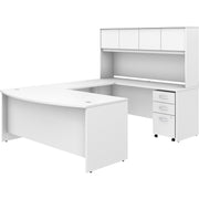 Bush Business Furniture Studio C U-Shaped Desk, Hutch, and File Cabinet Set, 72"W x 36"D Front Desk, 72"W x 24"D Credenza, 42"D Return, 72"W Hutch, 3 Drawers, 4 Doors, White Thermofused Laminate, 1 Each
