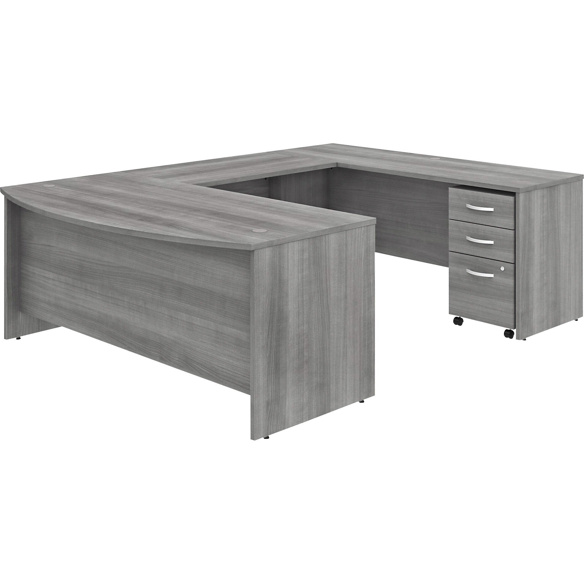 Bush Business Furniture Studio C U Shaped Desk Set, 72"W x 36"D Front Desk, 72"W x 24"D Credenza, 42"W Return, 3-Drawer Mobile File Cabinet, Platinum Gray, 1 Each