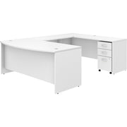 Bush Business Furniture Studio C U Shaped Desk Set, 72"W x 36"D Front Desk, 72"W x 24"D Credenza, 42"W Return, 3-Drawer Mobile File Cabinet, White, 1 Each