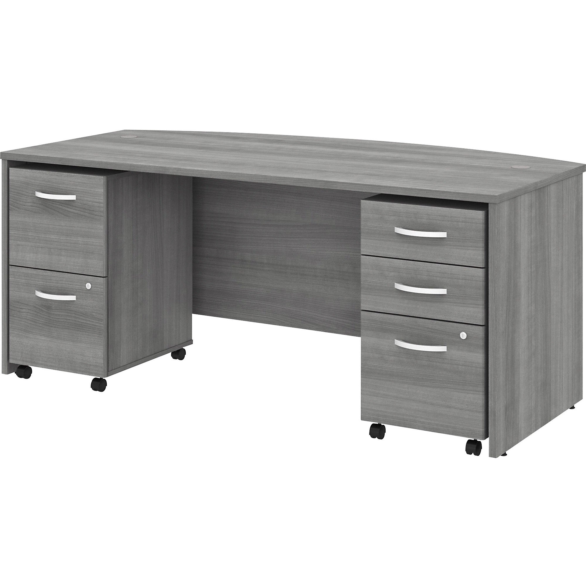 Bush Business Furniture Studio C 72W x 36D Bow Front Desk with 3-Drawer and 2-Drawer Mobile File Cabinets, Platinum Gray, 5 Drawers, 1 Set