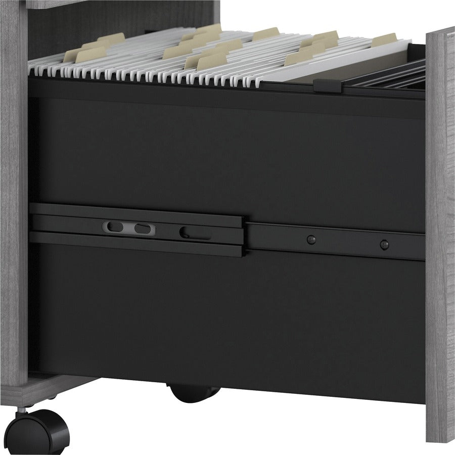 Bush Business Furniture Studio C 72W x 36D Bow Front Desk with 3-Drawer and 2-Drawer Mobile File Cabinets, Platinum Gray, 5 Drawers, 1 Set