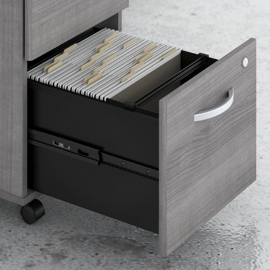 Bush Business Furniture Studio C 72W x 36D Bow Front Desk with 3-Drawer and 2-Drawer Mobile File Cabinets, Platinum Gray, 5 Drawers, 1 Set