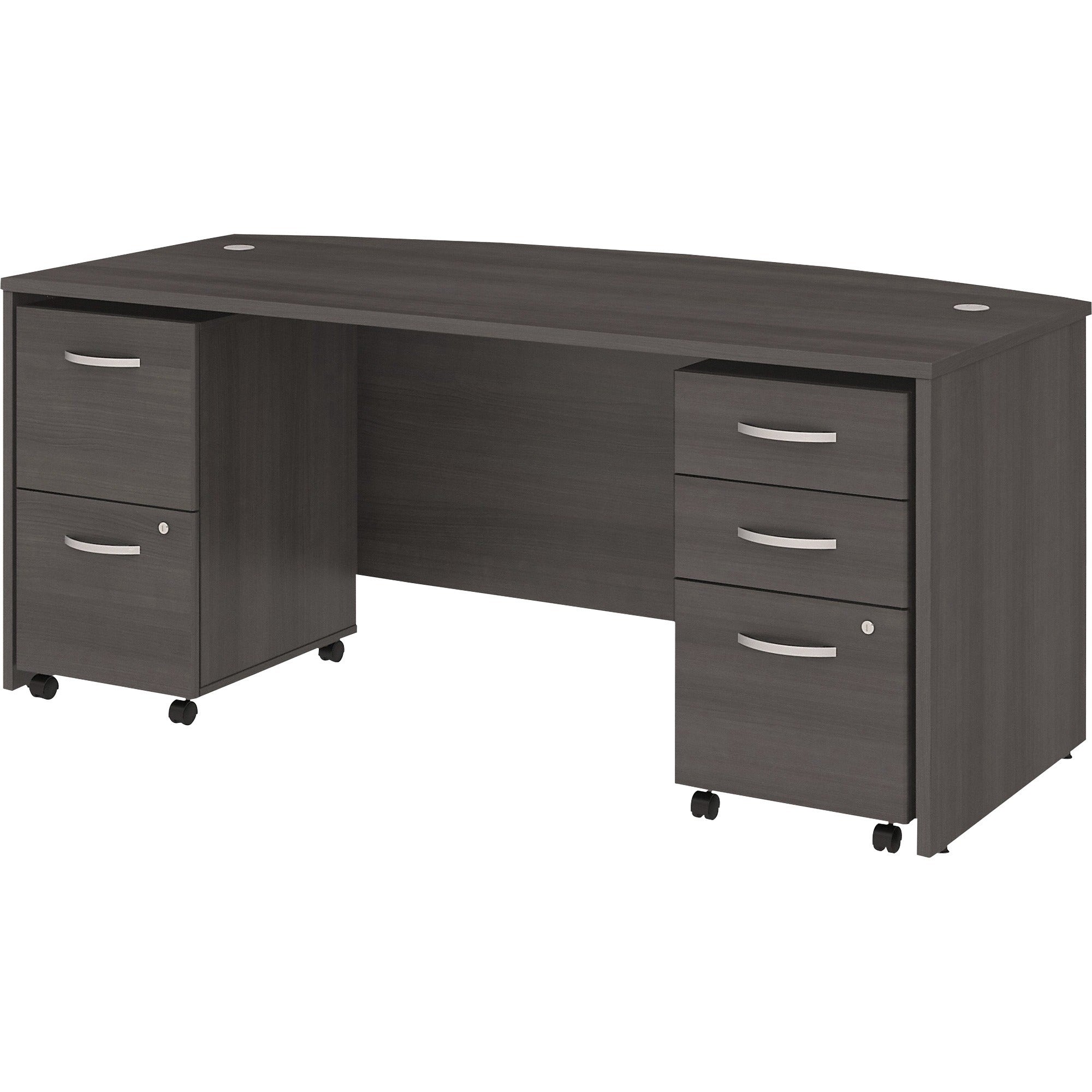 Bush Business Furniture Studio C 72W x 36D Bow Front Desk with 5 Drawers, 2 Mobile File Cabinets, Storm Gray, 1 Each