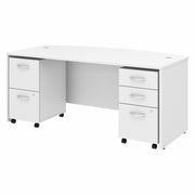Bush Business Furniture Studio C 72W x 36D Bow Front Desk with 3-Drawer and 2-Drawer Mobile File Cabinets, White, 5 Drawers, 1 Set