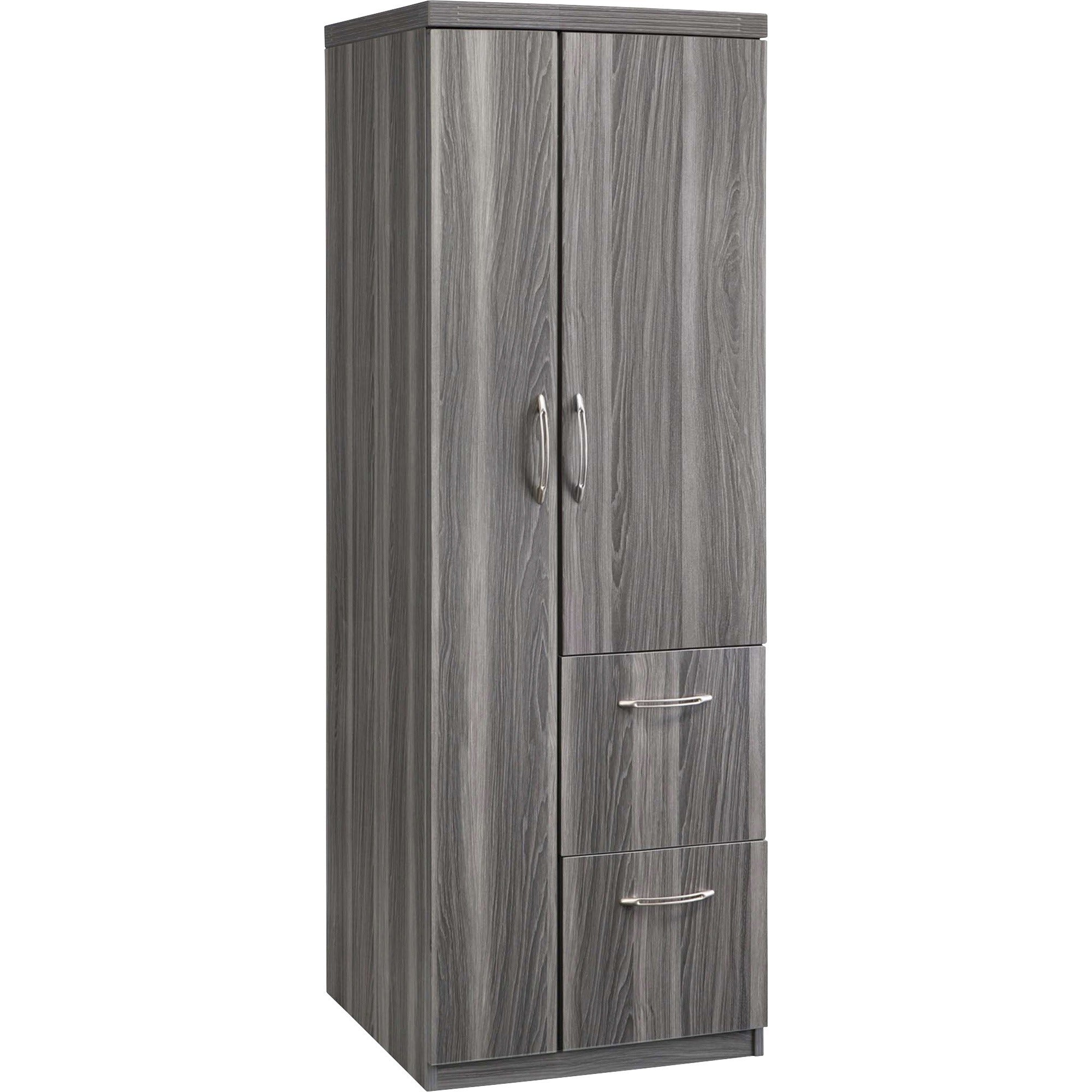 Safco Aberdeen Series Personal Storage Tower, Gray Steel, 64.3"H x 14.9"W, 2 Drawers, 2 Doors, 6 Shelves (All Adjustable), MDF & Laminate, 1 Each