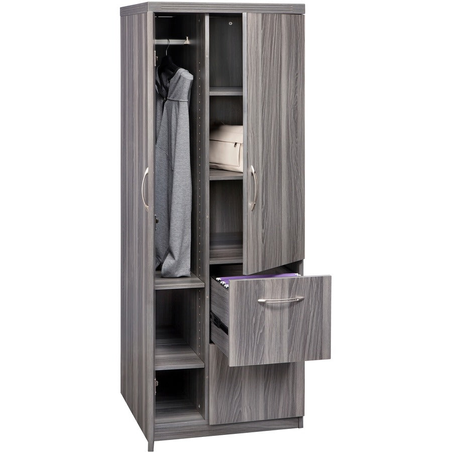 Safco Aberdeen Series Personal Storage Tower, Gray Steel, 64.3"H x 14.9"W, 2 Drawers, 2 Doors, 6 Shelves (All Adjustable), MDF & Laminate, 1 Each