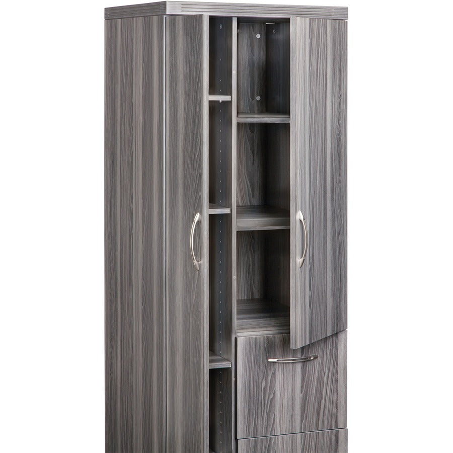 Safco Aberdeen Series Personal Storage Tower, Gray Steel, 64.3"H x 14.9"W, 2 Drawers, 2 Doors, 6 Shelves (All Adjustable), MDF & Laminate, 1 Each