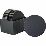 Dacasso Black Top Grain Leather Round Coaster Set with Holder, Includes 10 Coasters