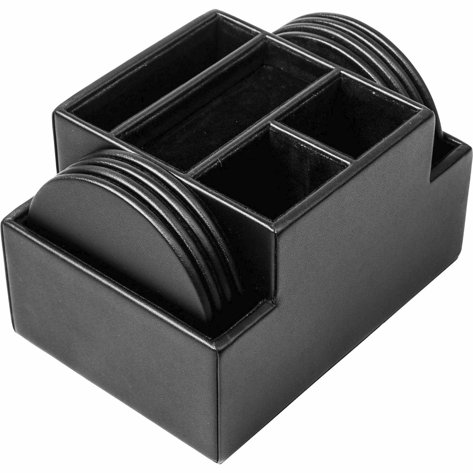 Dacasso Leather Round Coaster Set, Black, Top Grain Leather, Includes 8 Round Coasters with Holder, 1 Each