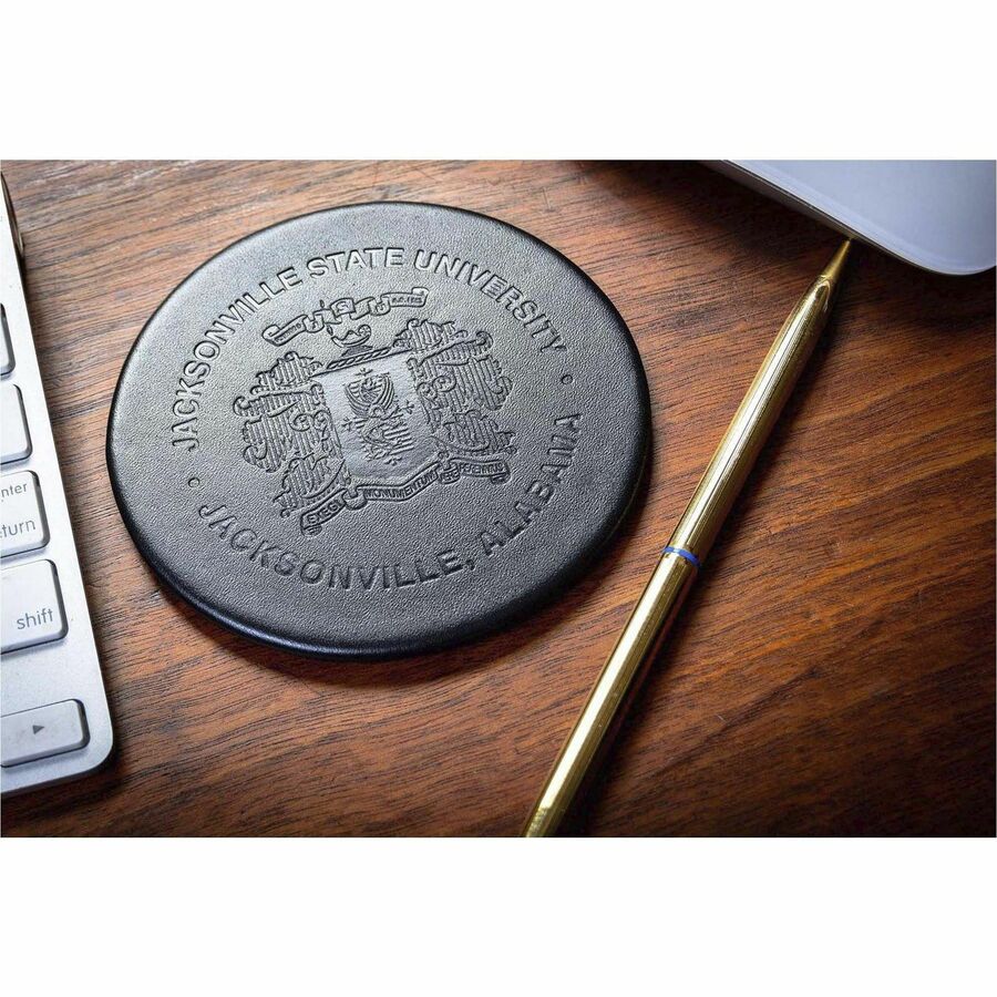 Dacasso Leather Round Coaster Set, Black, Top Grain Leather, Includes 8 Round Coasters with Holder, 1 Each