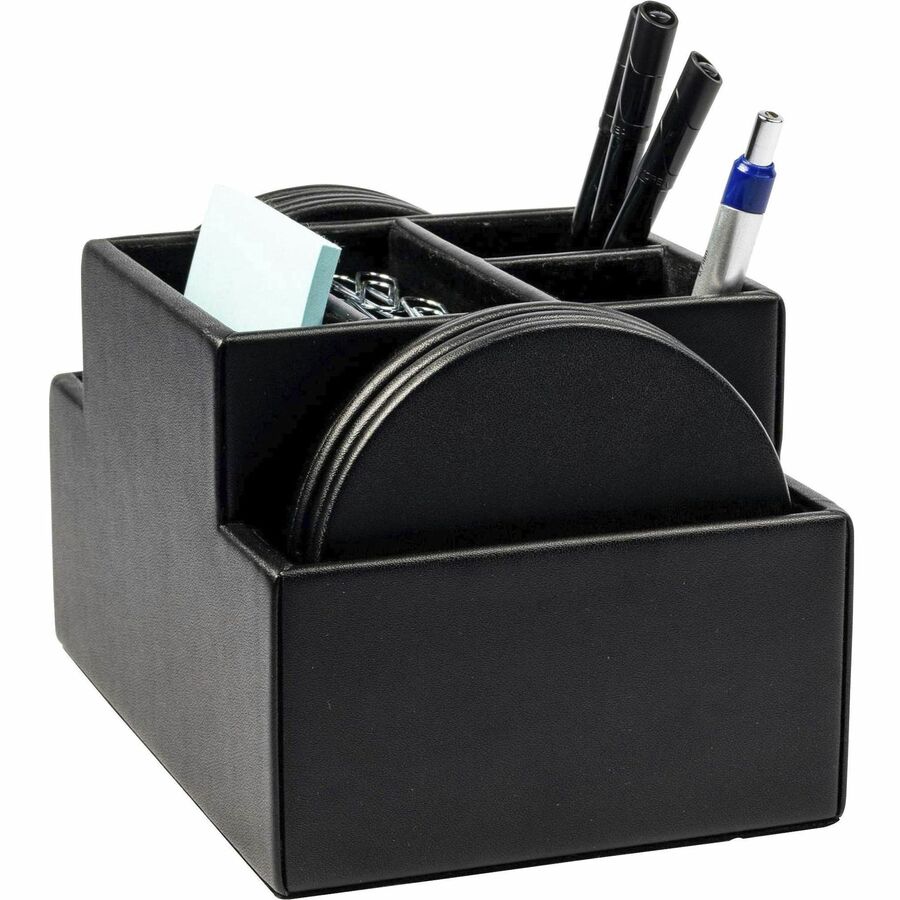 Dacasso Leather Round Coaster Set, Black, Top Grain Leather, Includes 8 Round Coasters with Holder, 1 Each