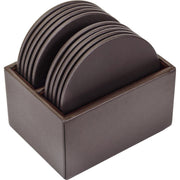 Dacasso Leather Round Coaster Set, Chocolate Brown, Top Grain Leather, Includes 10 Round Coasters with Holder, 1 Set