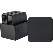 Dacasso Black Top Grain Leather Square Coaster Set with Holder, Includes 10 Coasters, 1 Set