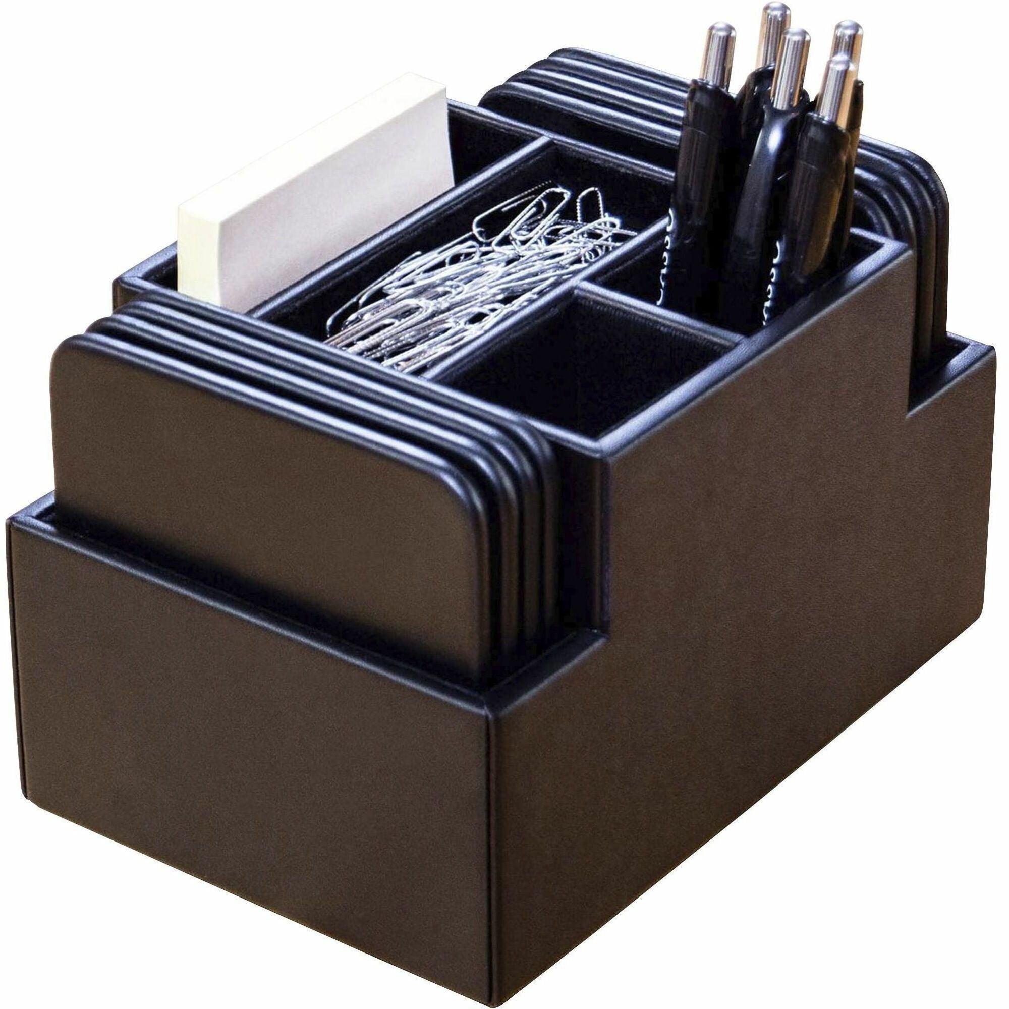 Dacasso Leatherette Square Coaster Set, Square, Black, Top Grain Leather, 1 Each