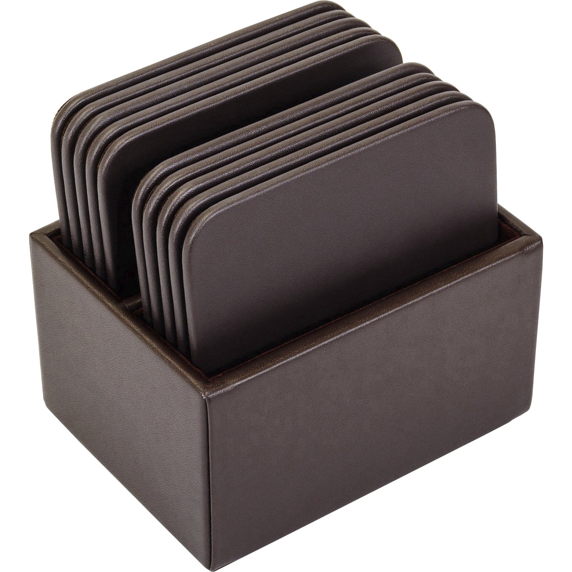 Dacasso Leatherette Square Coaster Set, Chocolate Brown, Includes 10 Square Coasters with Holder, 1 Each