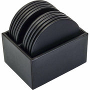 Dacasso Leatherette Round Coaster Set with Holder, Black, Includes 10 Round Coasters, 1 Set