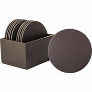 Dacasso Leatherette Round Coaster Set with Holder, Chocolate Brown, Includes 10 Coasters, 1 Each