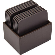 Dacasso Chocolate Brown Top Grain Leather Square Coaster Set with Holder, 10 Coasters