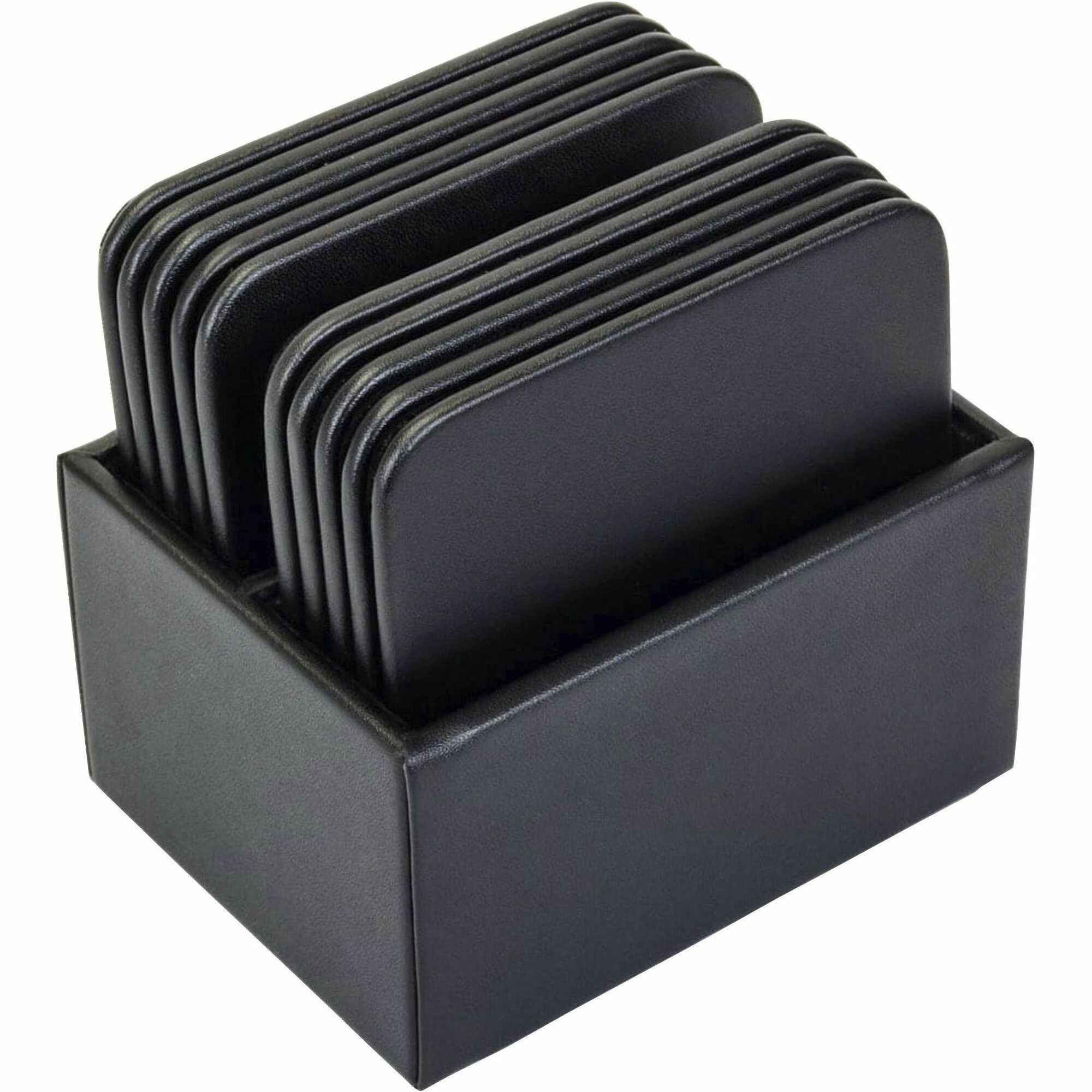 Dacasso Leatherette Square Coaster Set, Black, Includes 10 Square Coasters with Holder, 1 Each