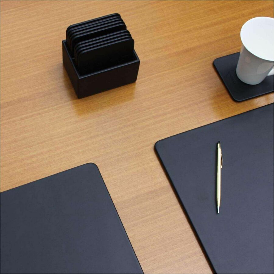 Dacasso Leatherette Square Coaster Set, Black, Includes 10 Square Coasters with Holder, 1 Each
