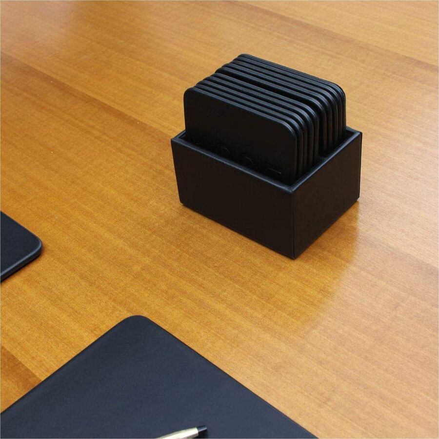 Dacasso Leatherette Square Coaster Set, Black, Includes 10 Square Coasters with Holder, 1 Each